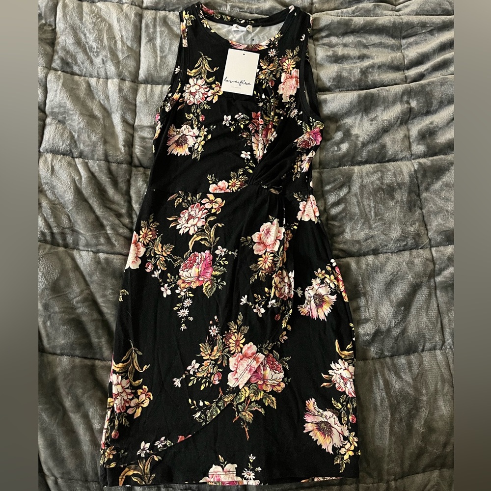 Black floral mini dress NWT